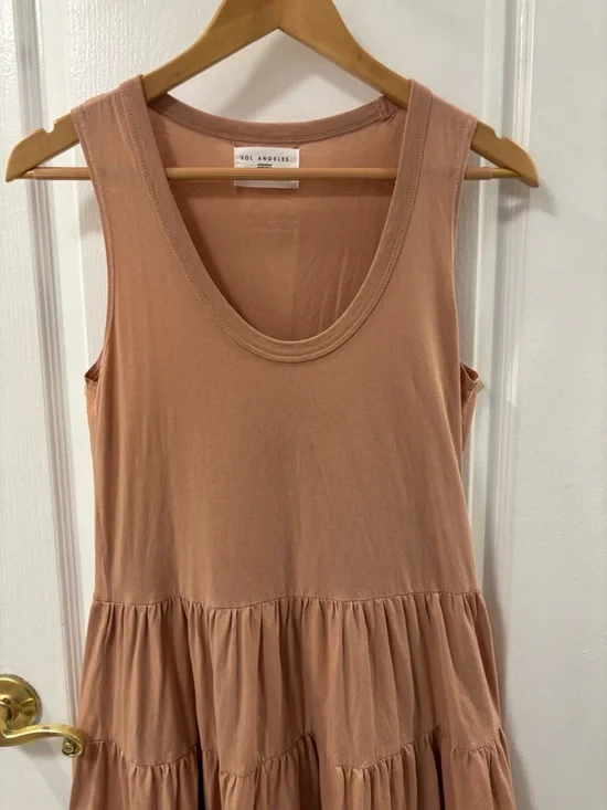 Sol Angeles Sleeveless Tiered Tank Midi Cotton Dress Blush Beige Pink size S - Picture 6 of 13